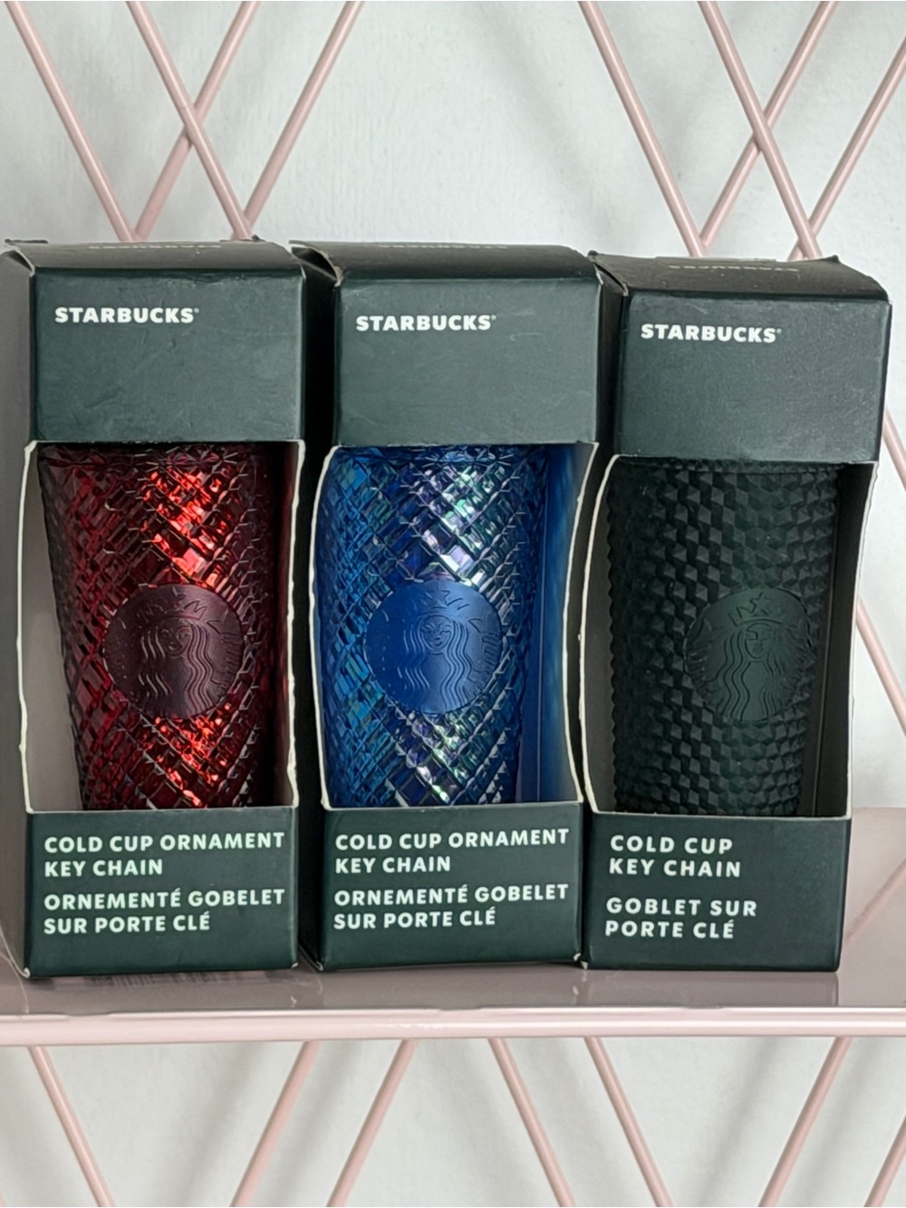 Starbucks Cold Cup Ornament Key Chain - Red, Blue, Green. NWT